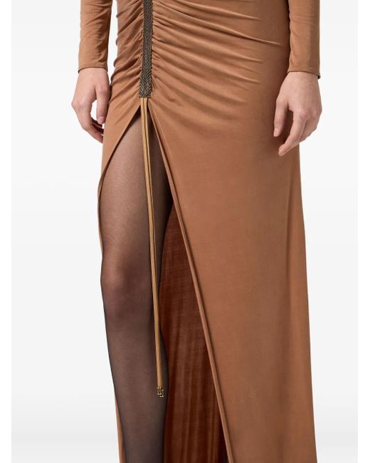 Vestido largo con cuello alto Elisabetta Franchi de color Brown