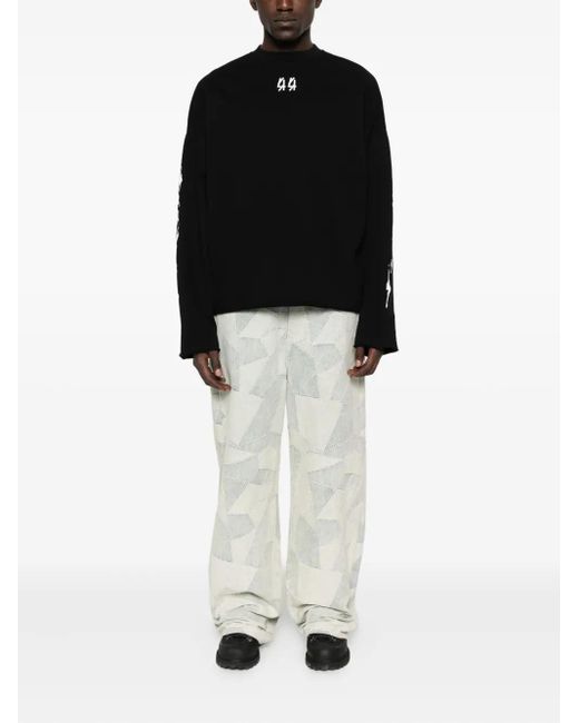 44 Label Group Black Logo-Embroidered Frayed-Edge Sweater for men