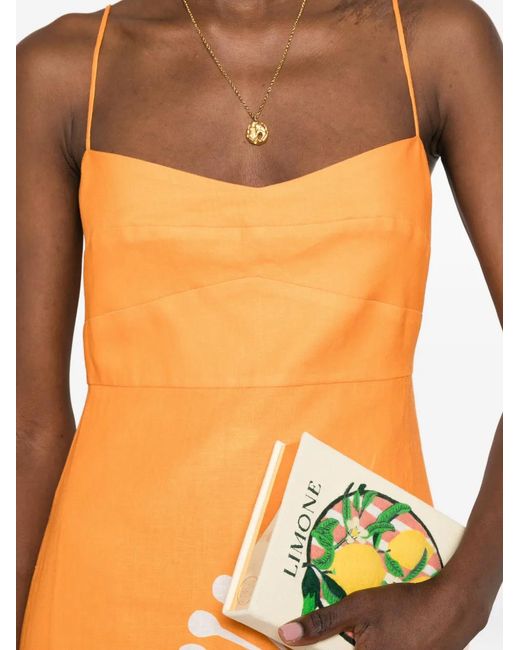 Cala De La Cruz Orange Paloma Graphic-Print Midi Dress