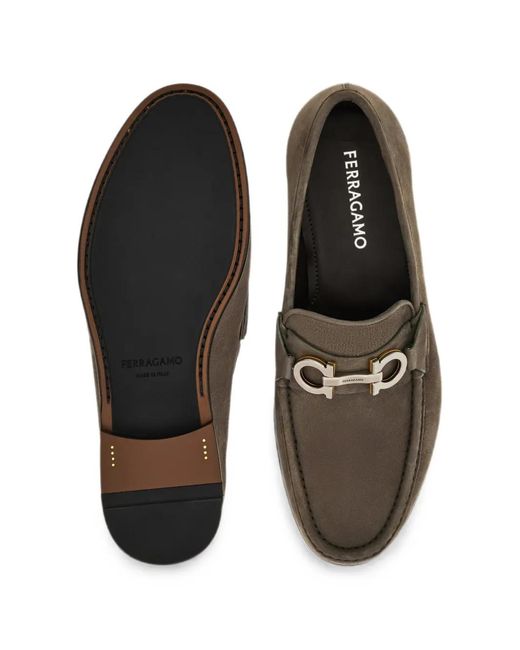 Ferragamo Gray Gancini Ornament Moccasins for men