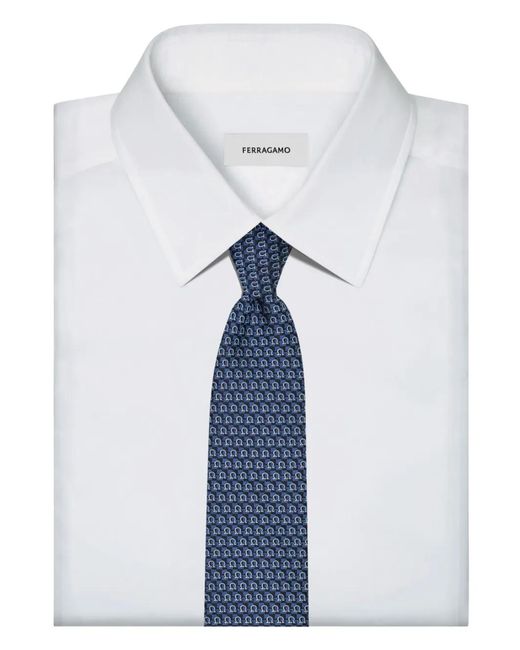 Ferragamo Blue Gancini Jacquard Tie for men