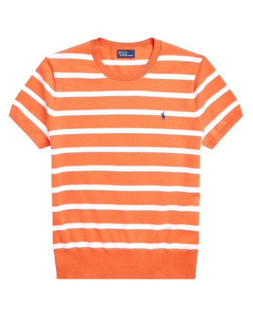 Polo Ralph Lauren Orange Striped Cotton-blend Knitted Top