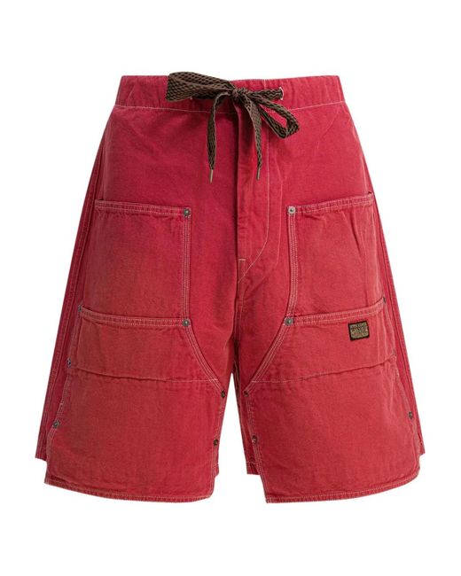 Kapital Red Drawstring Cotton Shorts for men