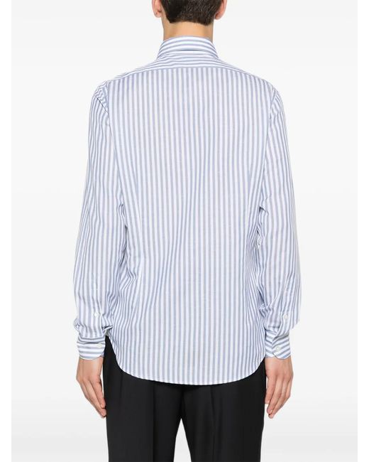 Eleventy Blue Vertical-Stripe Spread-Collar Shirt for men