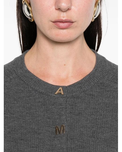 Maje Gray Amour Round-Neck Rib Knit Cardigan