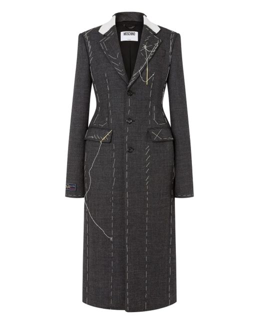 Moschino Black Topstitching Single-Breasted Coat