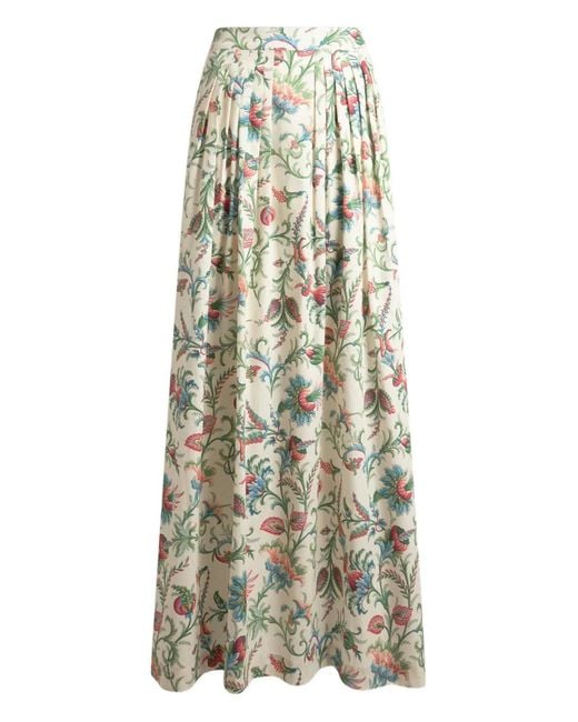 Etro White Jupe Longue Plissée En Coton À Fleurs