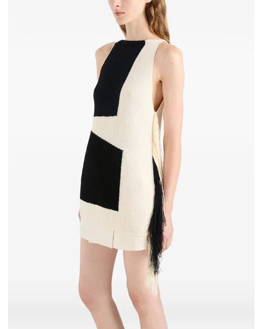 Proenza Schouler Blue Saskia Fringe-Trimmed Intarsia-Knit Top