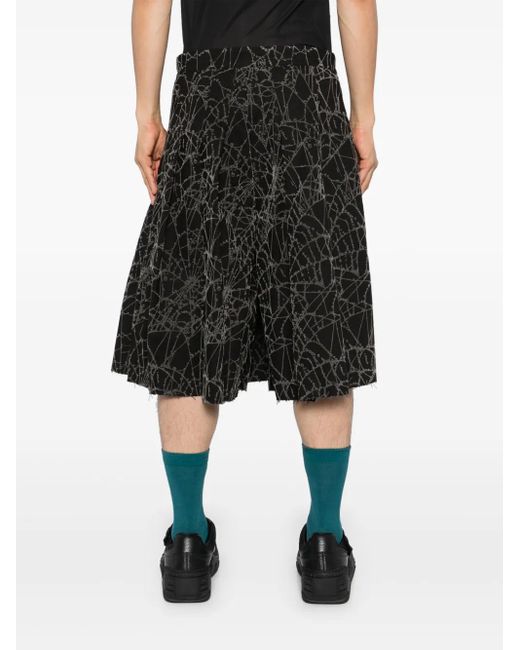MASU Black Flocky-Web Pleated Shorts for men