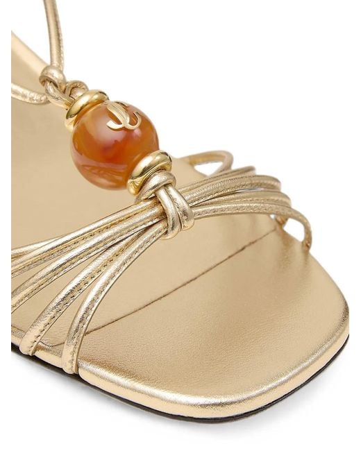 Jimmy Choo Natural Lova 50-Metallic Nappa-Leather Sandals With Beads