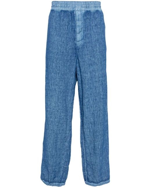 Burberry Blue Straight-leg Linen Trousers for men