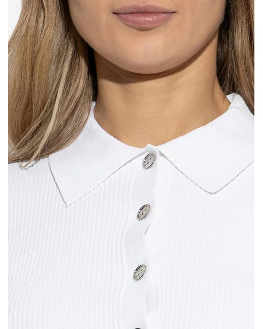 MICHAEL Michael Kors White Buttoned Collared Polo Top