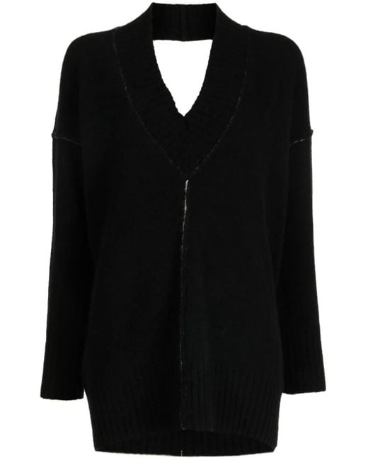 Isabel Benenato Black Open-Back V-Neck Jumper