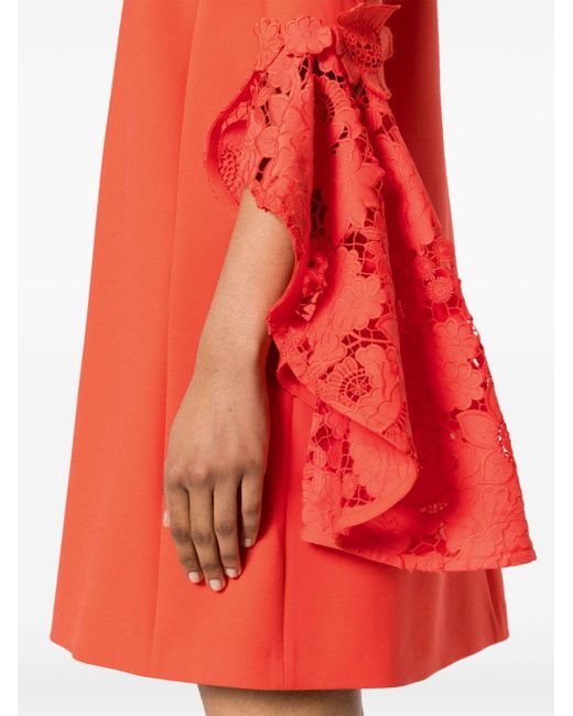 Oscar de la Renta Red Floral-appliqué Mini Dress