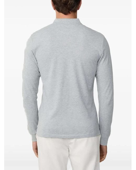Hackett Gray Logo-Embroidered Long-Sleeve Polo Shirt for men