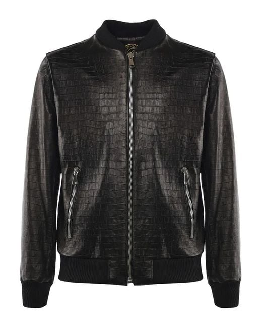Giuliano Galiano Black Good Fellas Leather Bomber Jacket for men
