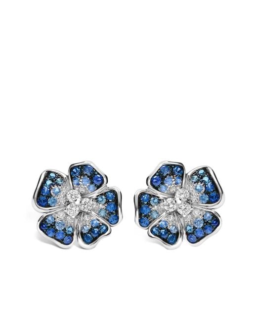 Leo Pizzo Blue 18Kt Flora Diamond And Sapphire Earrings