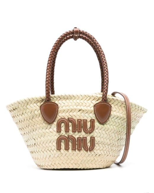 Miu Miu Kleine Geweven Raffia Strandtas in het Natural