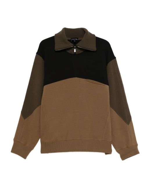 Emporio Armani Brown Colour-Block Zip-Up Sweatshirt for men