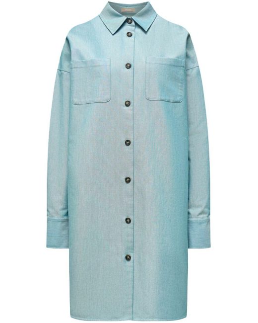 12 STOREEZ Blue Oversized Cotton Shirt Dress