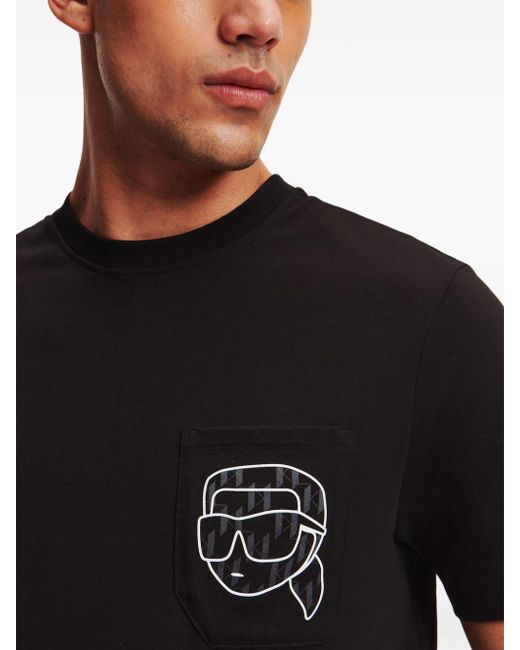 Karl Lagerfeld Black Ikonik Monogram Pocket-detail T-shirt for men