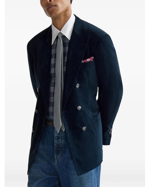 Brunello Cucinelli Blue Sea Island Cotton Narrow-Wale Corduroy One-And-A-Half Breasted Deconstructed Blazer With Patch Pockets for men
