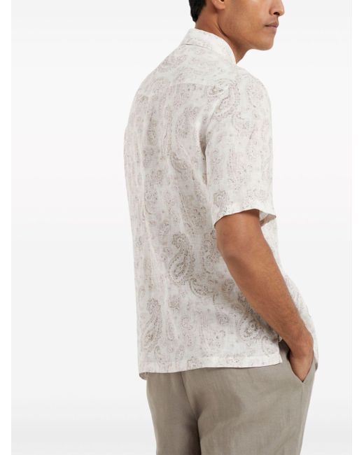 Chemise en lin à imprimé cachemire Brunello Cucinelli pour homme en coloris White