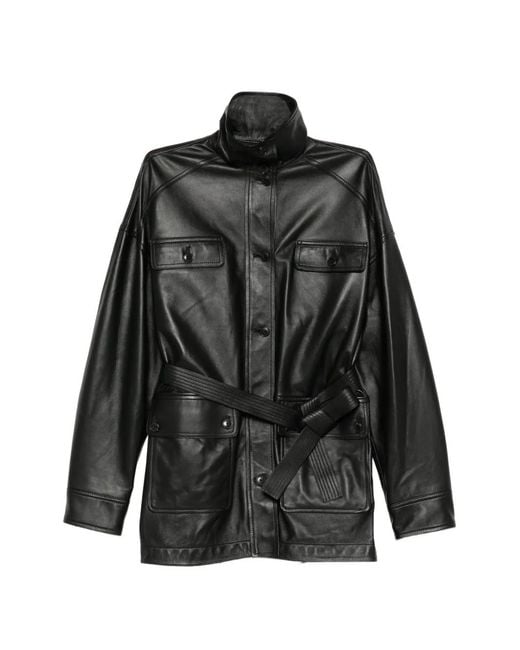 Yves Salomon Black Leather Safari Jacket