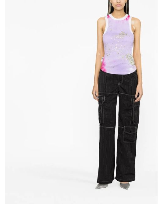 Des Phemmes Purple Embellished Tie-Dyed Stretch-Cotton Tank Top