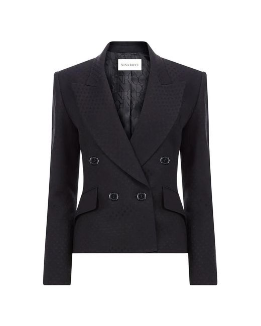 Nina Ricci Blue Jacquard Double-Breasted Blazer