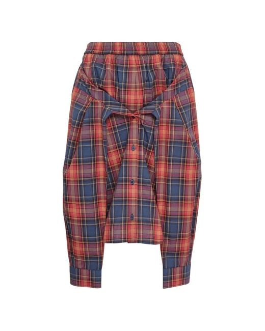 Pushbutton Geruite Rok Met Gestrikte Taille in het Red