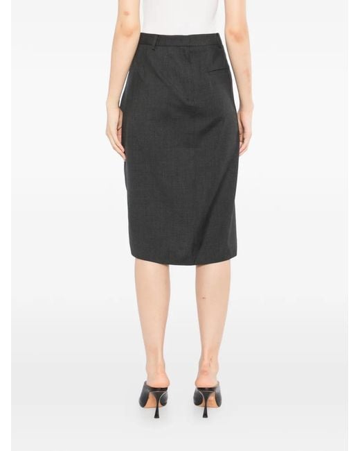 JNBY Black Draped Asymmetric Midi Skirt