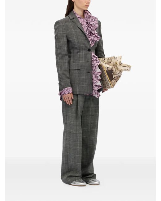 MSGM Purple Ruffled Snake Print Shirt