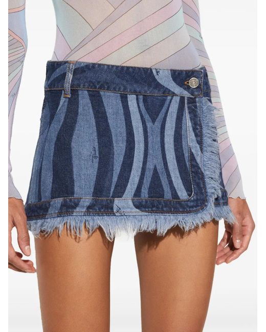 Gonna Denim Con Stampa Marmo di Emilio Pucci in Blue
