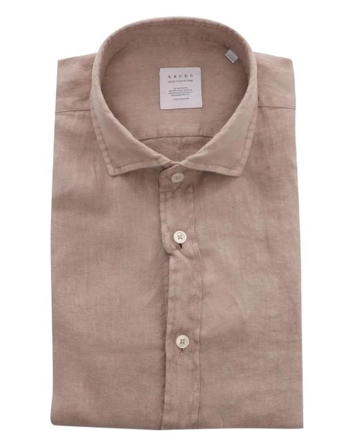 Xacus Brown Linen Button-Down Shirt for men