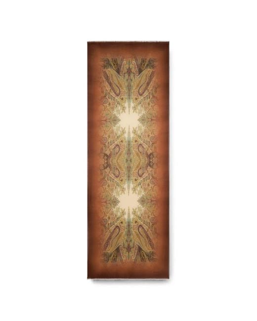 Etro Brown Wool Scarf With Faded Print And Paisley Motif for men