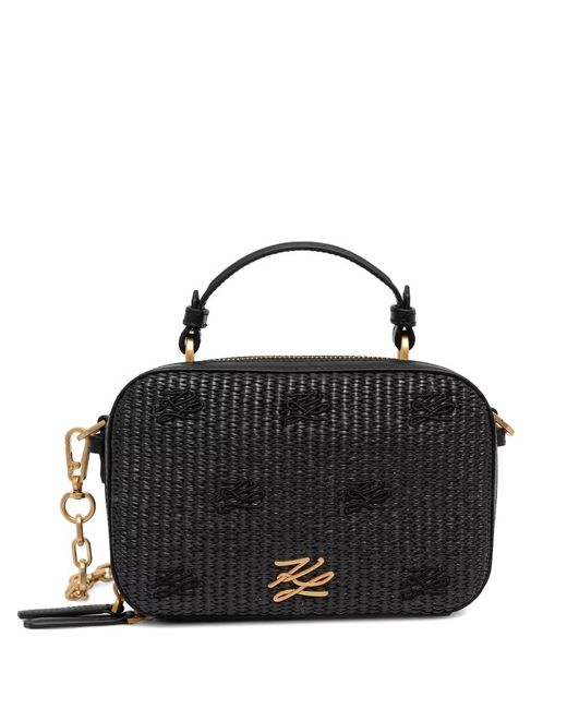 Karl Lagerfeld Black Woven Logo-Plaque Cross Body Bag
