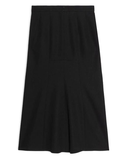 Balenciaga Black A-Line Flared Wool Skirt