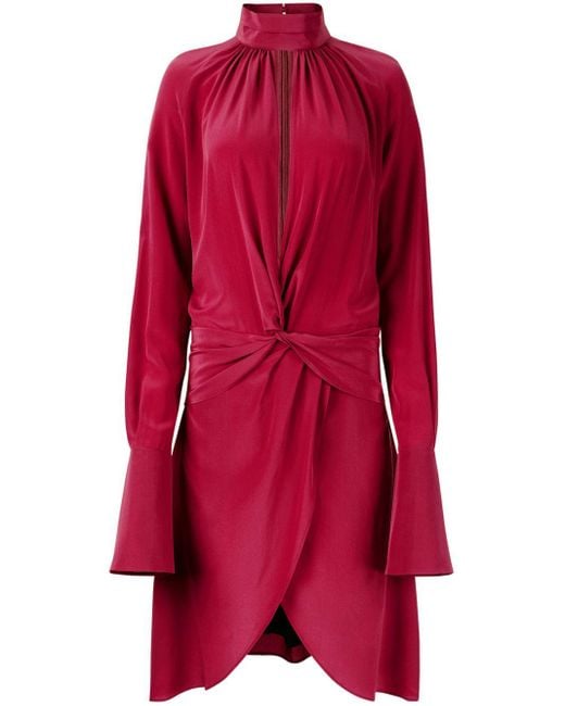 Nina Ricci Red High-Neck Silk Midi Dress