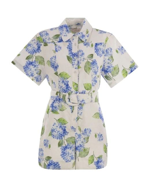 Combishort Carola À Fleurs Mc2 Saint Barth en coloris Blue