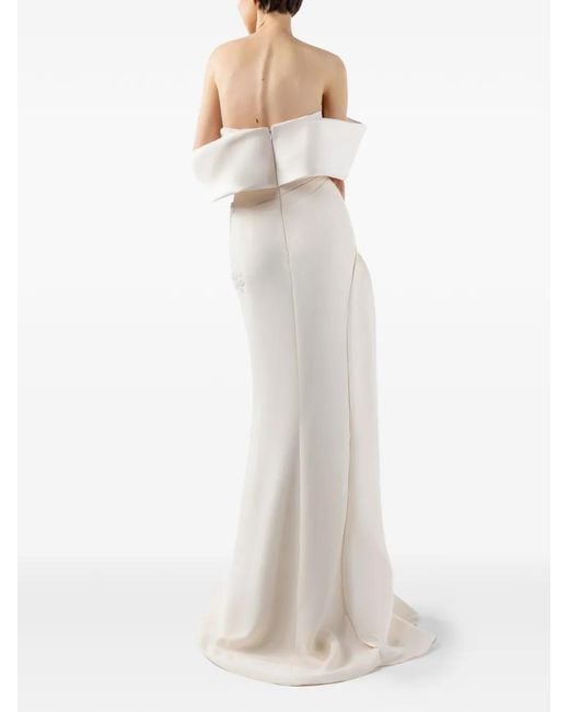 Gaby Charbachy Natural Floral-Embellished Off-The-Shoulder Gown