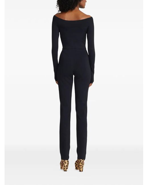 Ralph Lauren Blue Off-Shoulder Long-Sleeve Jumpsuit