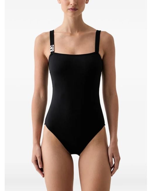MICHAEL Michael Kors Black Logo-Plaque Swimsuit