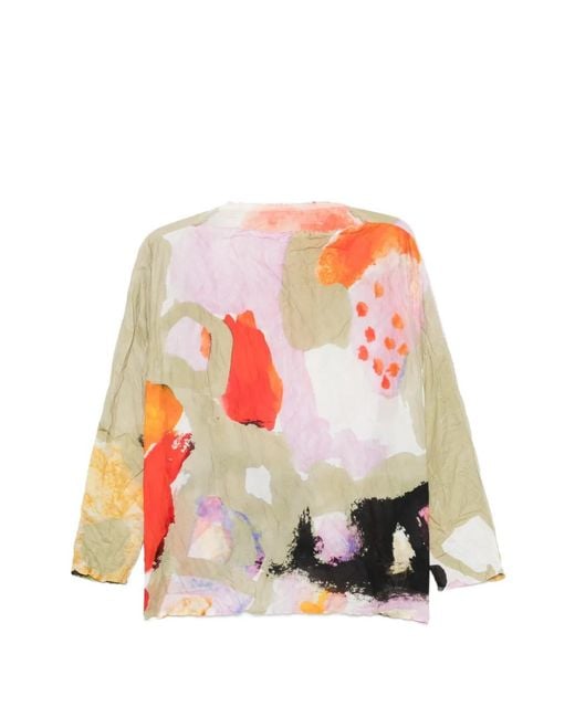 Daniela Gregis White Abstract-Print Crinkled Blouse