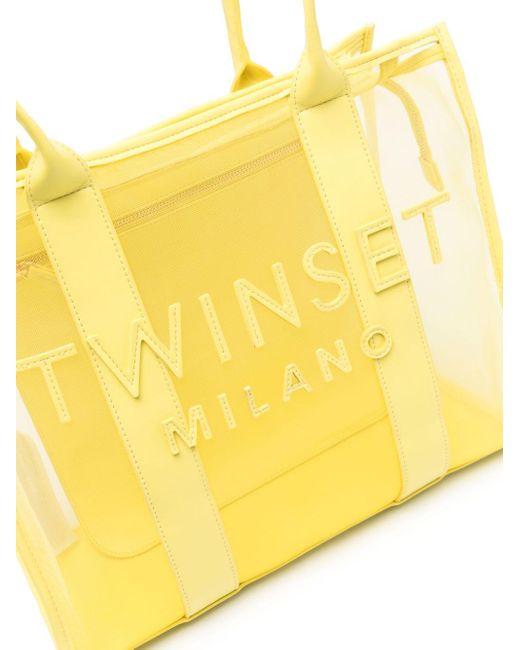 Twin Set Yellow Mesh Appliqué-logo Tote Bag