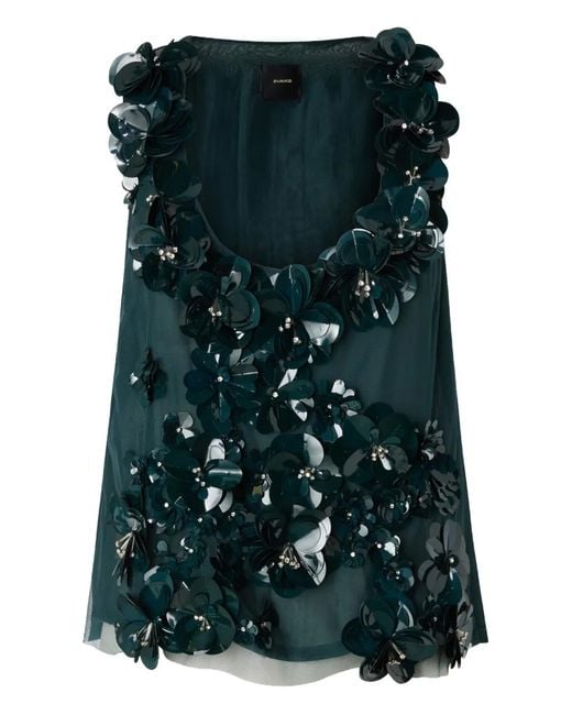 Pinko Green Top With Jewel Flowers
