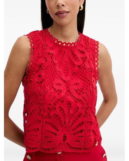Morgan Red Guipure-Lace Sleeveless Top