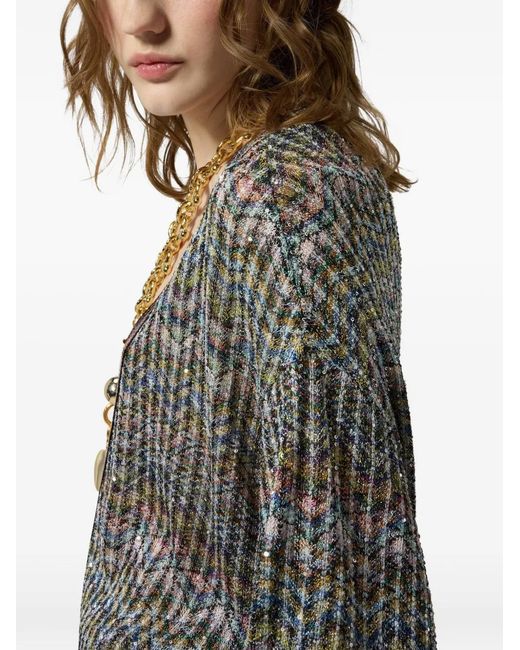 Missoni Gray Sequin-Embellished Zigzag-Pattern Cardigan