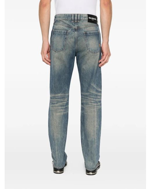 Balmain Blue Logo-Patch Jeans for men