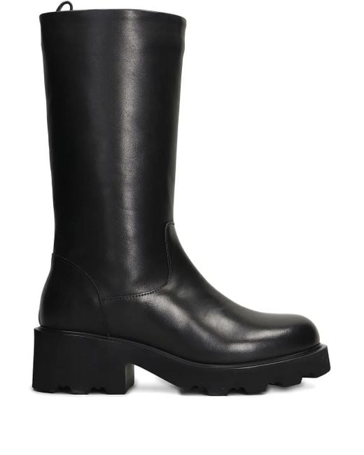 Julie Dee Black Mid-Calf Leather Boots